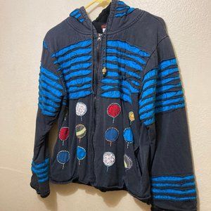 Namaste Brand Women's Patchwork Hippy Boho Hooded Full Zip Sweatshirt Size XL